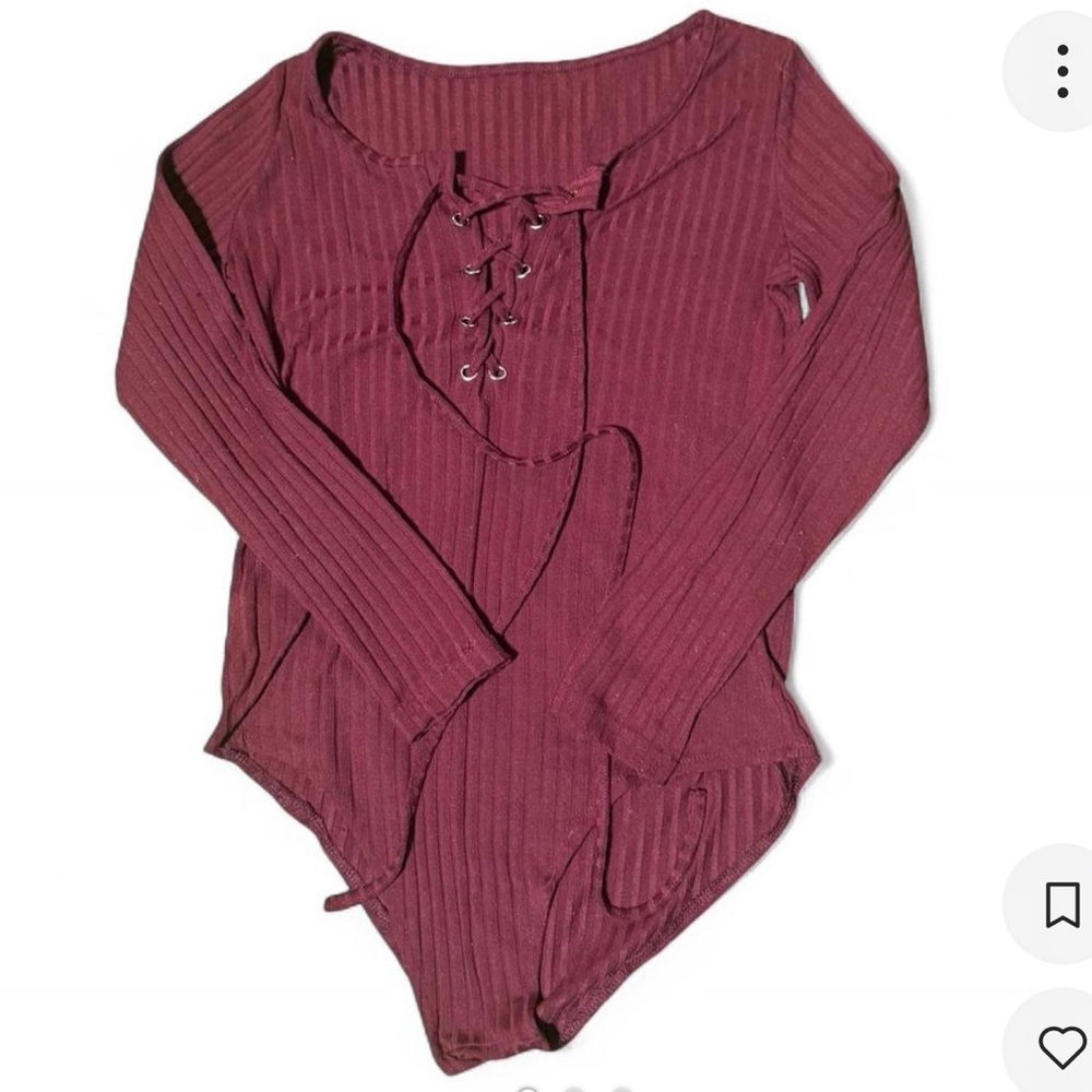 Source Unknown Burgundy Lace-Up Bodysuit